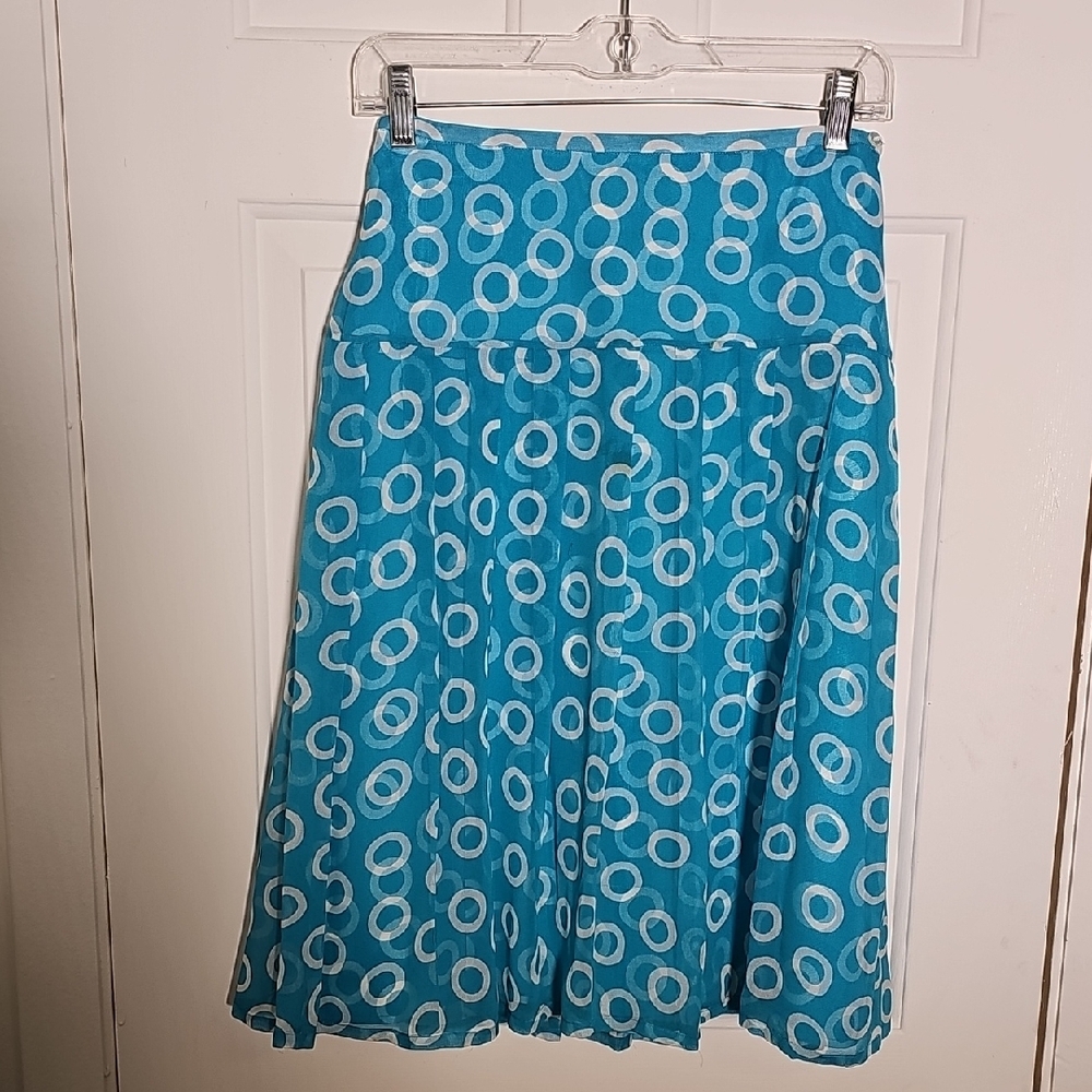 Esperanto Tourquise Circle Patterned Women's 100% Silk Pleated Skirt XS‎ Y2K